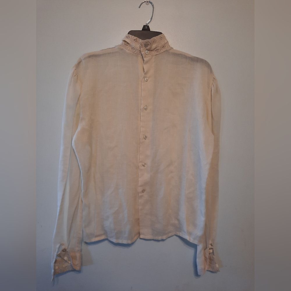 Vintage Wayne Rogers Cream Long Sleeve Button Down Blouse Size 9/10